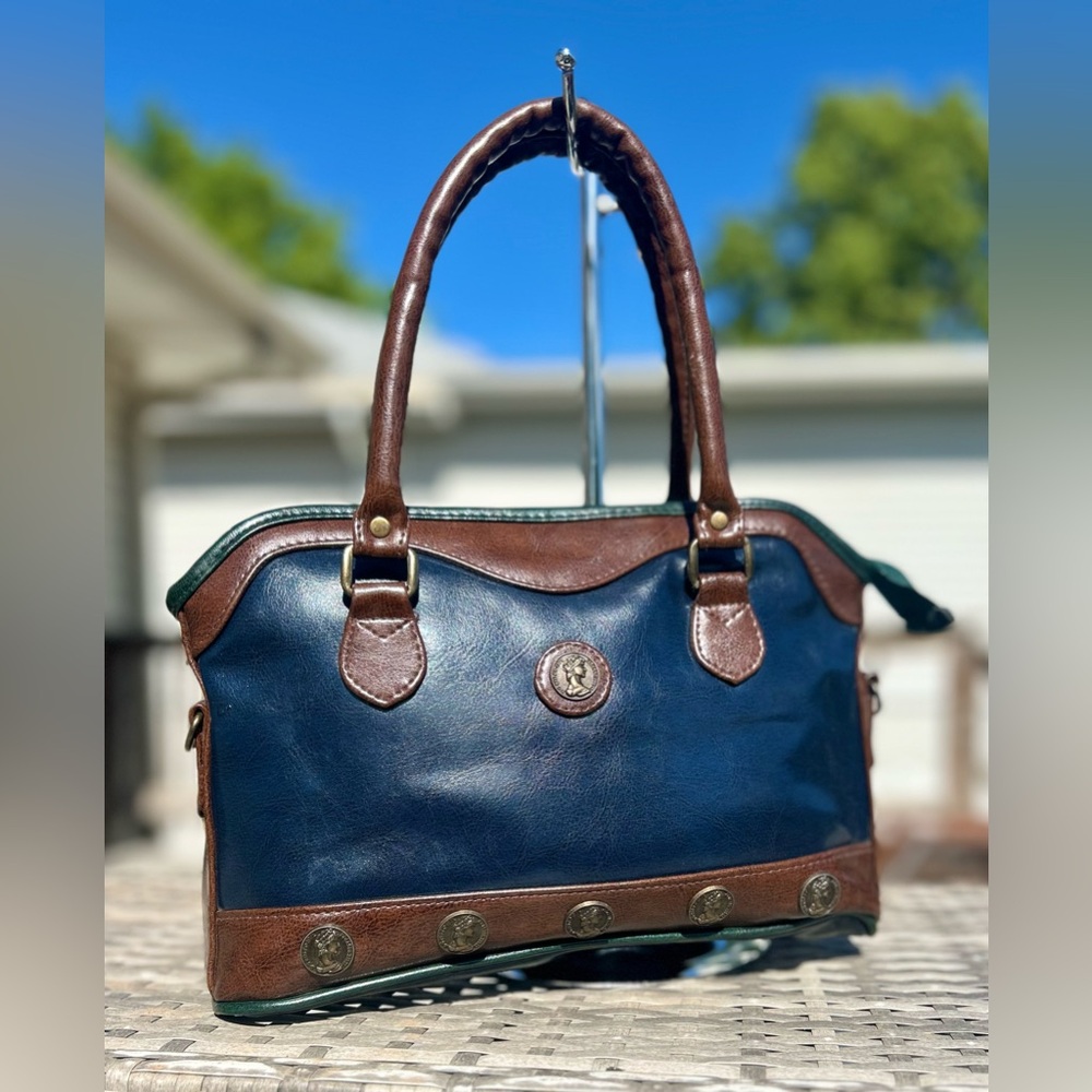 Elegant Blue and Brown Satchel